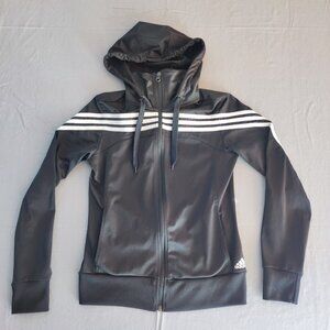 Adidas Climalite hoodie Women's size XS (4-6) black with 3 white stripes